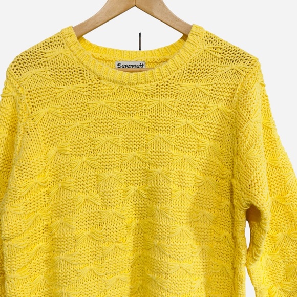 Vintage Yellow Serengeti Knit Sweater XL 3/4 Sleeve Cotton Acrylic Blend - Picture 6 of 10